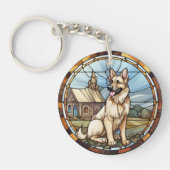 甘いステンドグラスのドイツの羊飼い犬 キーホルダー (正面)