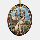 甘いステンドグラスのドイツの羊飼い犬 セラミックオーナメント (右)