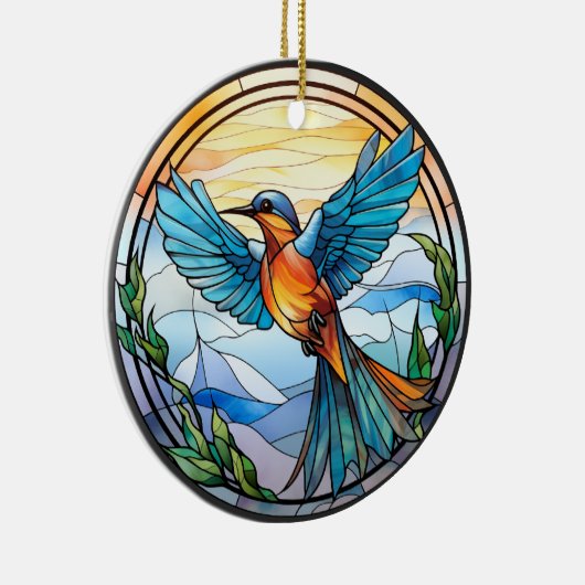 甘いステンドグラスのブルーバード セラミックオーナメント (右)