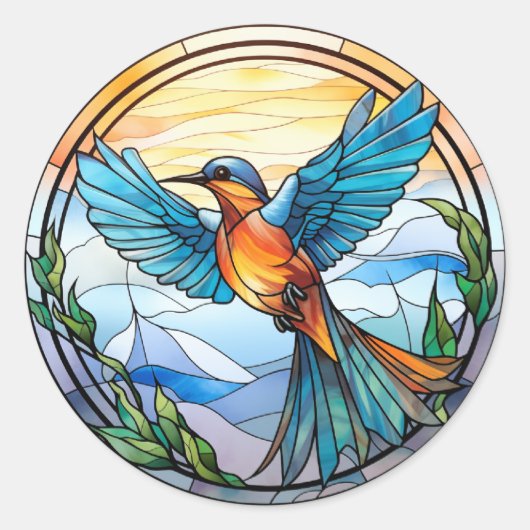 甘いステンドグラスのブルーバード ラウンドシール (正面)