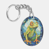 甘いステンドグラスの木のカエル キーホルダー (正面左)