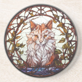甘いステンドグラスの森猫 コースター