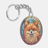 甘いステンドグラスポメラニア犬犬 キーホルダー (正面左)