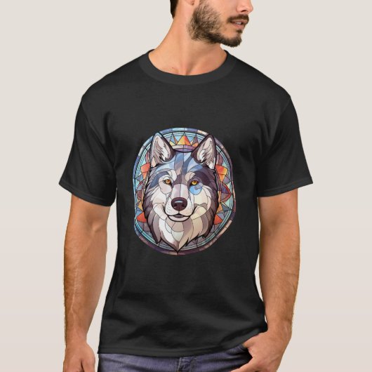 甘いステンドグラス犬シベリアのハスキー Tシャツ (正面)