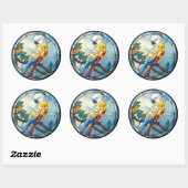 甘いステンドグラス白いオウム ラウンドシール (シート)