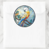 甘いステンドグラス白いオウム ラウンドシール (バッグ)