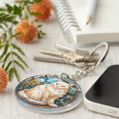 甘いステンドグラス白猫 キーホルダー (正面右)