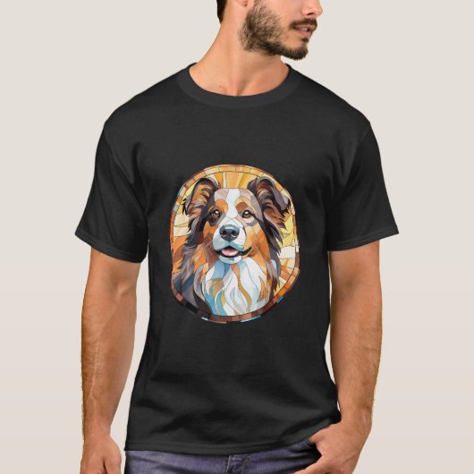 甘いステンドグラス縁どコリー犬 Tシャツ (正面)