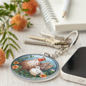 甘いステンドグラス雌鶏と雛 キーホルダー (正面右)