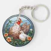 甘いステンドグラス雌鶏と雛 キーホルダー (裏面)