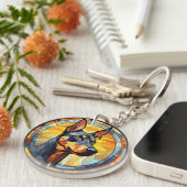 甘いステンドグラス（犬）ドーベルマン・ピンシェル犬 キーホルダー (正面右)