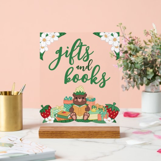 甘いストロベリーギフトブックベビーシャワー アクリルサイン (ウェディング)