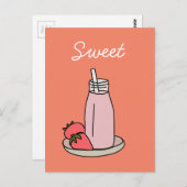 甘いストロベリーミルクシェイクピンクかわいい ポストカード (正面/裏面)