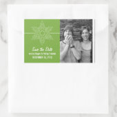 甘いスノーフレーク日付シールを保存する緑 長方形シール (バッグ)