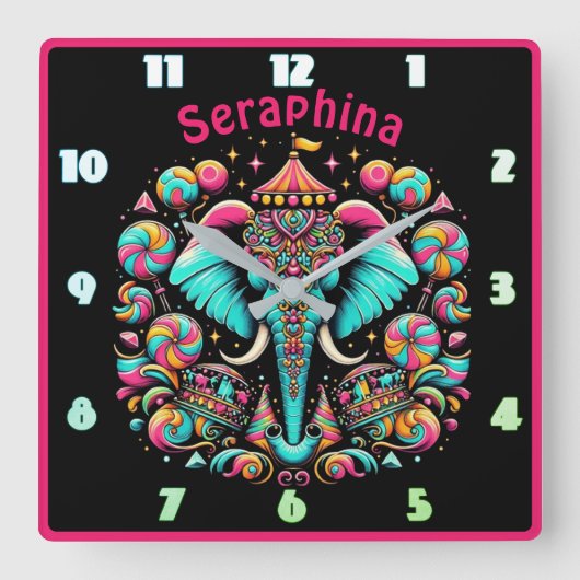 甘いゾウのカーニバル スクエア壁時計 (正面)