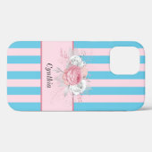 甘いターコイズとピンクストライプの花 Case-Mate iPhoneケース (裏面 (横))