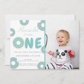 甘いターコイズブルードーナツボーイフォト1st誕生日 招待状 (正面)