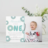 甘いターコイズブルードーナツボーイフォト1st誕生日 招待状 (スタンド正面)