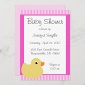 甘いダッキーのピンクのベビーシャワー招待状 招待状 (正面/裏面)