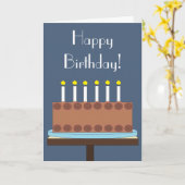 甘いチョコレートお誕生日ケーキ：ブルーグレー空白の カード (黄色い花)