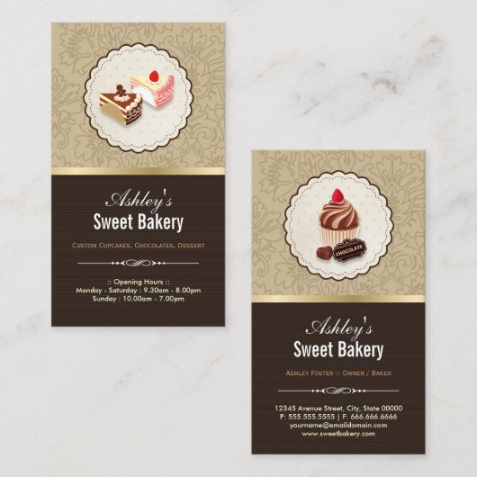 甘いチョコレートのカップケーキのデザート – ベーカリーショップ 名刺 (正面/裏面)