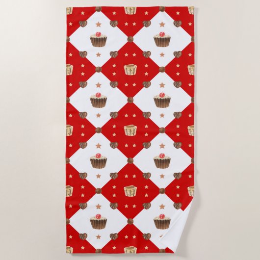 甘いチョコレートトリッモダントクリスマスウォーター色 ビーチタオル (正面)