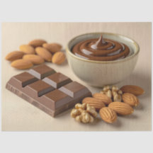 甘いチョコレート、チョコレートペーストのボウルと生のナッツ