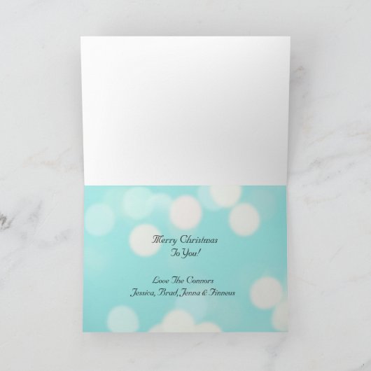 甘いティール(緑がかった色)雪だるまとバードウィンターデイクリスマス カード