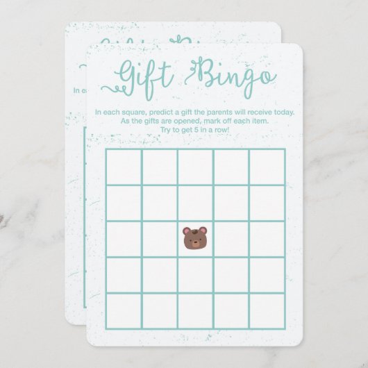 甘いテディブルーボーイベビーシャワービンゴゲーム 招待状 (正面/裏面)