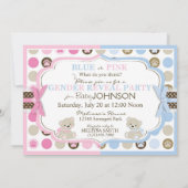 甘いテディベアとポードットプリントのジェンダーリビール 招待状 (裏面)