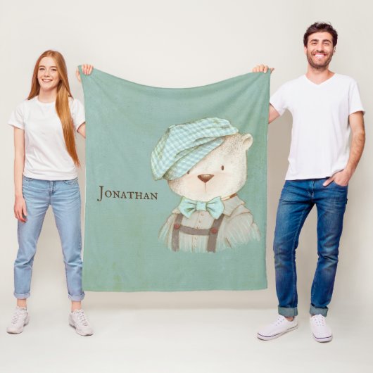 甘いテディベアのオーバーールハット名パーソナライズされた フリースブランケット (インサイチュ)