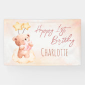 甘いテディベアの誕生日パパーソナライズされたーティー 横断幕 (横)