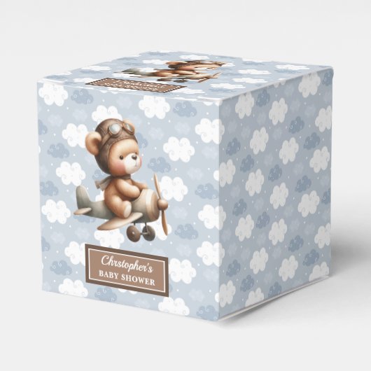 甘いテディベアパイロット男の子シャワー好意ボックスブルー フェイバーボックス (正面サイド)