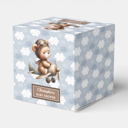 甘いテディベアパイロット男の子シャワー好意ボックスブルー フェイバーボックス (裏面サイド)