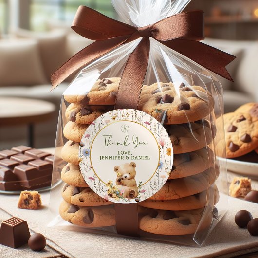 甘いテディベアフローラ赤ちゃんシャワーありがとう ラウンドシール