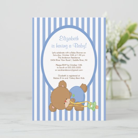 甘いテディー・ベアの男の子のベビーシャワーの招待状 招待状 (スタンド正面)