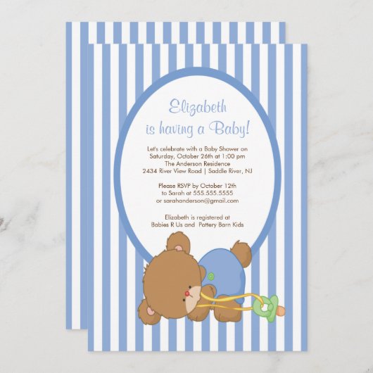 甘いテディー・ベアの男の子のベビーシャワーの招待状 招待状 (正面/裏面)