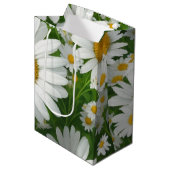 甘いデイジー模様の白いフローラ緑 ミディアムペーパーバッグ (正面アングル)