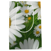 甘いデイジー模様の白いフローラ緑 ミディアムペーパーバッグ (正面)