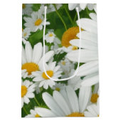 甘いデイジー模様の白いフローラ緑 ミディアムペーパーバッグ (裏面)