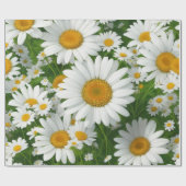甘いデイジー模様の白いフローラ緑 ラッピングペーパー (フラット)