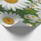甘いデイジー模様の白いフローラ緑 ラッピングペーパー (角)
