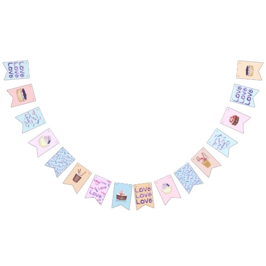 甘いデザートとアイスクリームパーティー バンティングフラッグ (全)