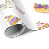 甘いデザートの水色とコーヒー&ティー ラッピングペーパー (ロールコーナー)