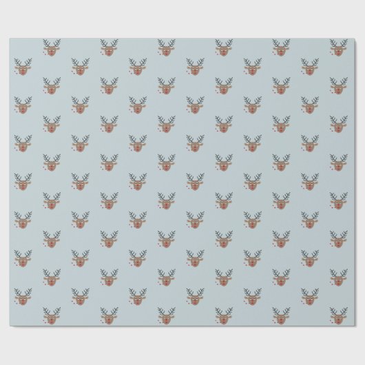 甘いトナカイのパターン喜ばしい埃っぽい青いクリスマス ラッピングペーパー (フラット)