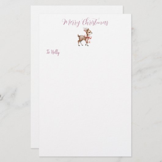 甘いトナカイパーソナライズされたのクリスマス文房具 便箋 (正面/裏面)