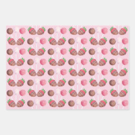 甘いトリートチョコレートイチゴとケーキポップ ラッピングペーパーシート