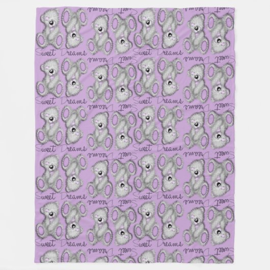 甘いドリームテディミュートのラベンダーを寄せ集める フリースブランケット (正面)