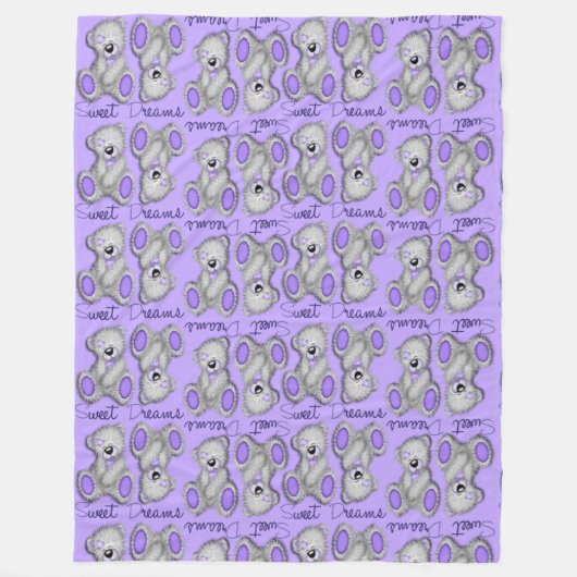 甘いドリームテディラベンダーブルー フリースブランケット (正面)