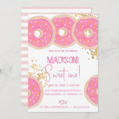 甘いドーナツ、虹の色、甘いファーストバースデー 招待状 (正面/裏面)